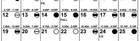 Calendar showing days with weather conditions and temperature.