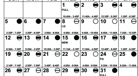 Fishing and hunting calendar for July 2015 showing best and fair days.