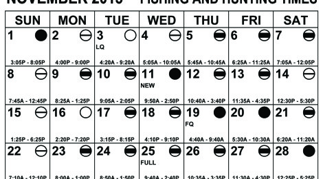 November 2015 fishing and hunting feeding times calendar with daily ratings.