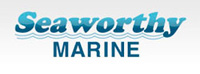Logo of Seaworthy Marine with wavy blue text.