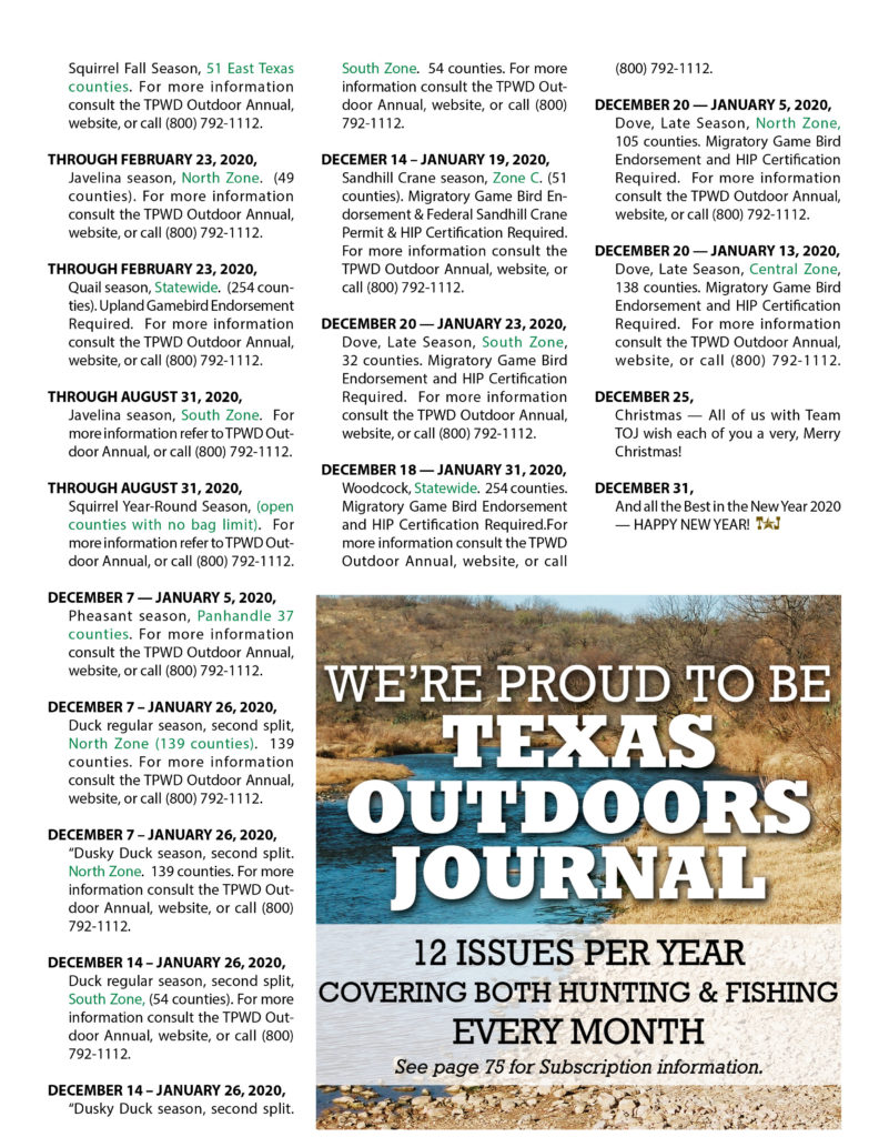 Calendar – Texas Outdoors Journal